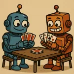 cartoon of two robots playing cards